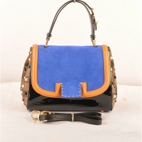 F2548 Fendi Silvana scamosciata e pelle verniciata Flap Bag F2548 Blue & Bla